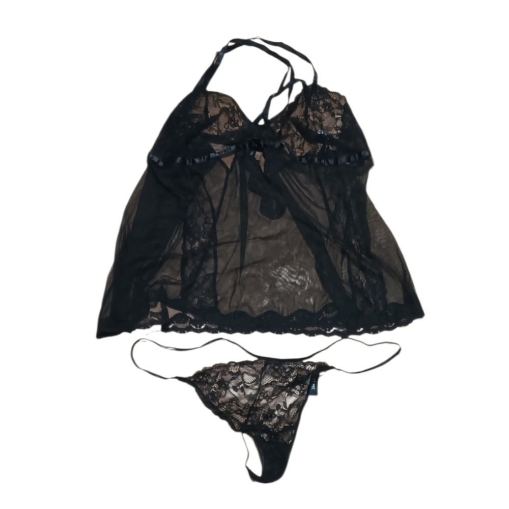 Adore Me Black Lace Babydoll Set
